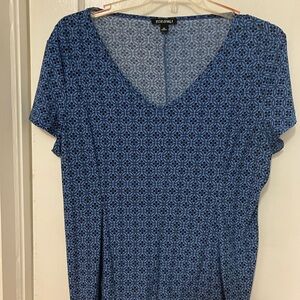 Roz & Ali Short Sleeve Pleated Top Blue XL